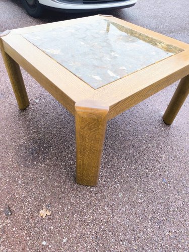 Table basse bois et marbre effet brillant 1970