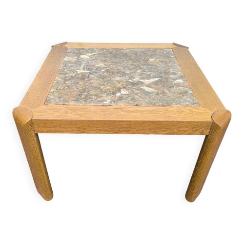 Table basse bois et marbre effet brillant 1970