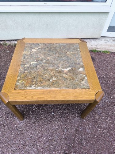 Table basse bois et marbre effet brillant 1970