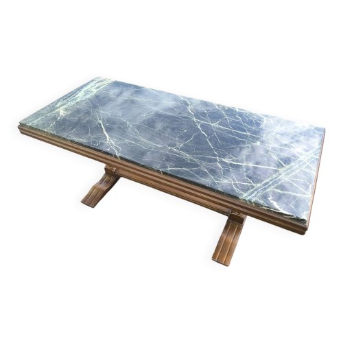 Table basse bois et marbre vert