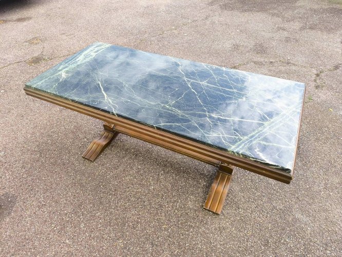 Table basse bois et marbre vert