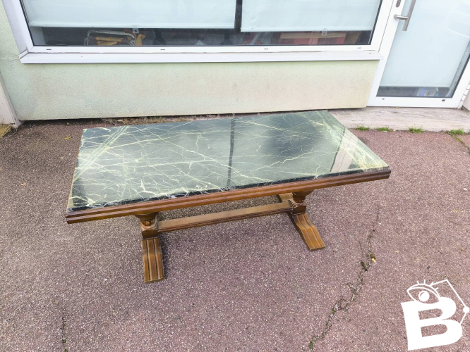 Table basse bois et marbre vert