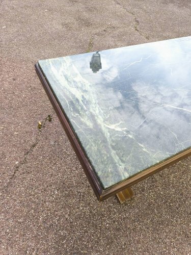 Table basse bois et marbre vert