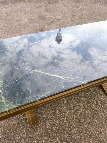 Table basse bois et marbre vert