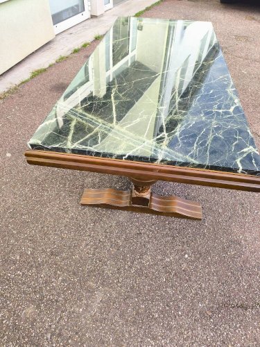 Table basse bois et marbre vert