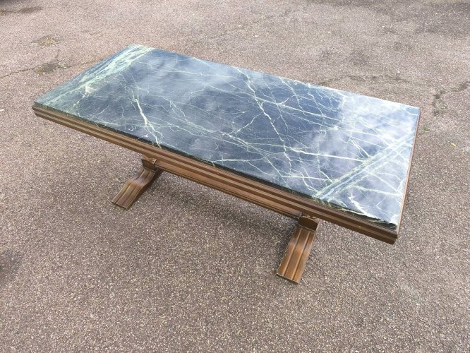 Table basse bois et marbre vert