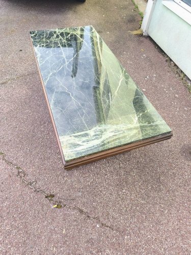 Table basse bois et marbre vert