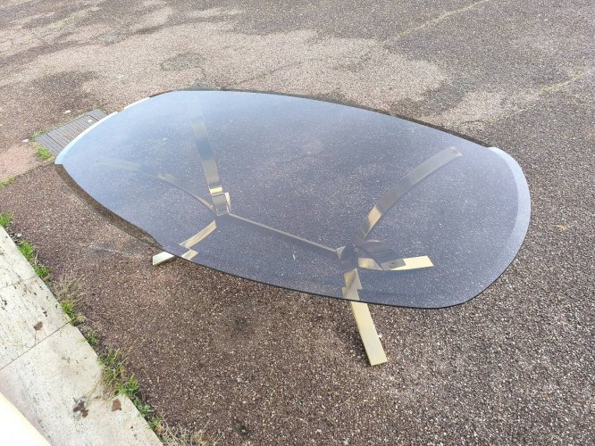 Table basse chrome doré et verre fumé Roger sprunger