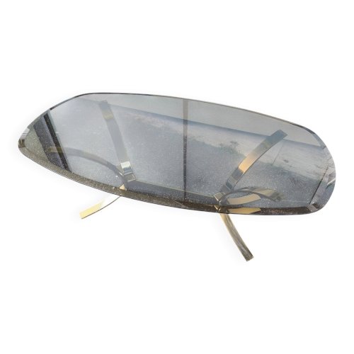 Table basse chrome doré et verre fumé Roger sprunger