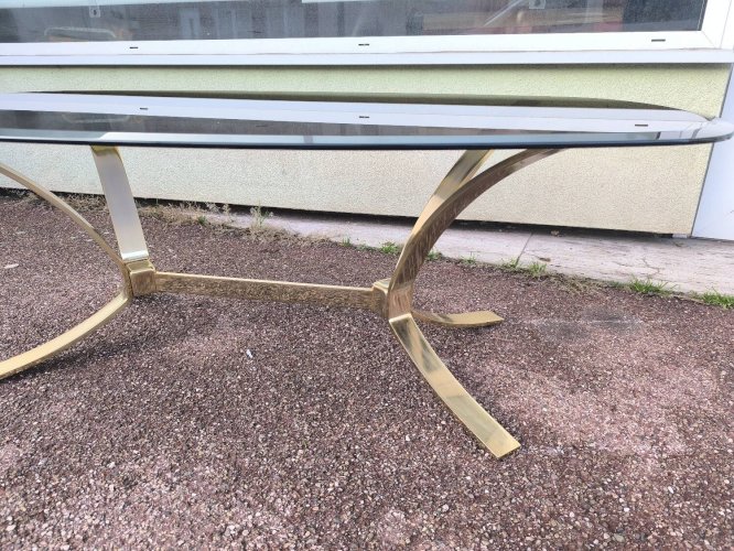 Table basse chrome doré et verre fumé Roger sprunger