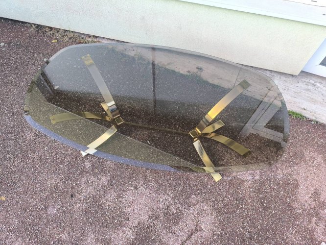 Table basse chrome doré et verre fumé Roger sprunger