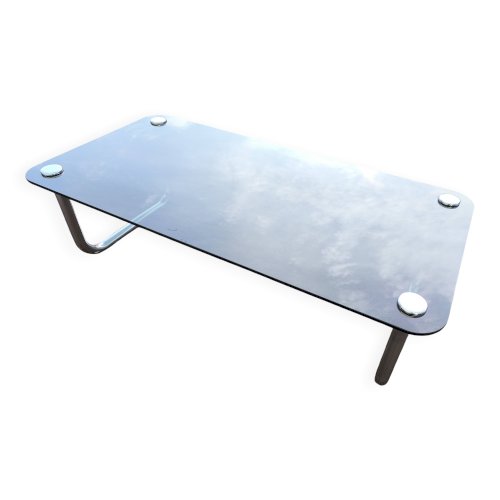 Table basse chromé et verre noir fumé space age italienne