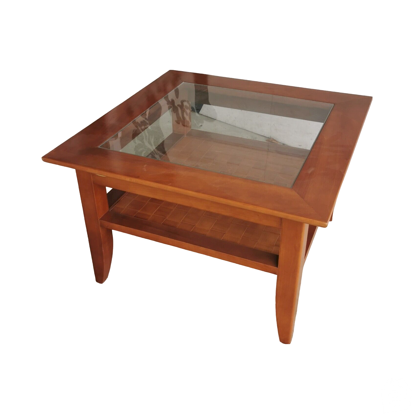 COFFEE TABLE in Cherry Sign Ernest MENARD Square GLASS Tray Furniture