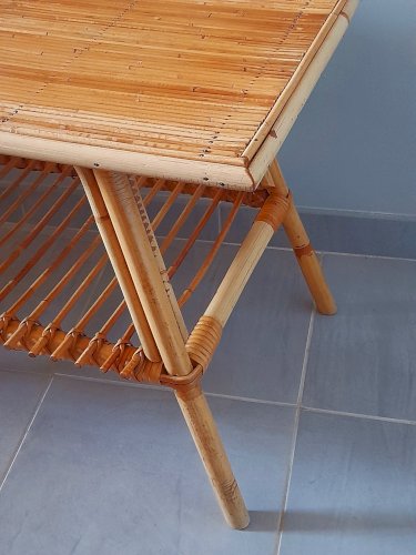 Table basse en rotin Audoux Minet/Capron 1950