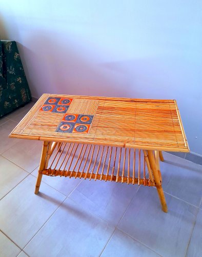 Table basse en rotin Audoux Minet/Capron 1950