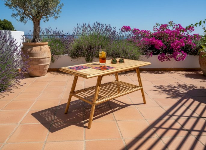 Table basse en rotin Audoux Minet/Capron 1950