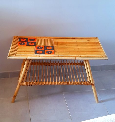 Table basse en rotin Audoux Minet/Capron 1950