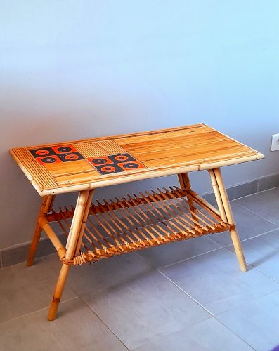 Table basse en rotin Audoux Minet/Capron 1950