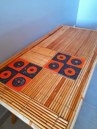 Table basse en rotin Audoux Minet/Capron 1950