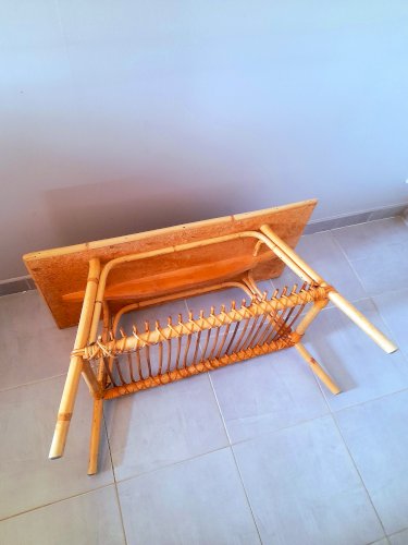 Table basse en rotin Audoux Minet/Capron 1950