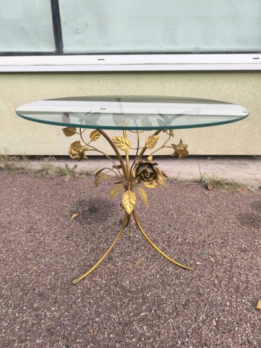 Table basse en verre  à fleurs en métal doré Florentine