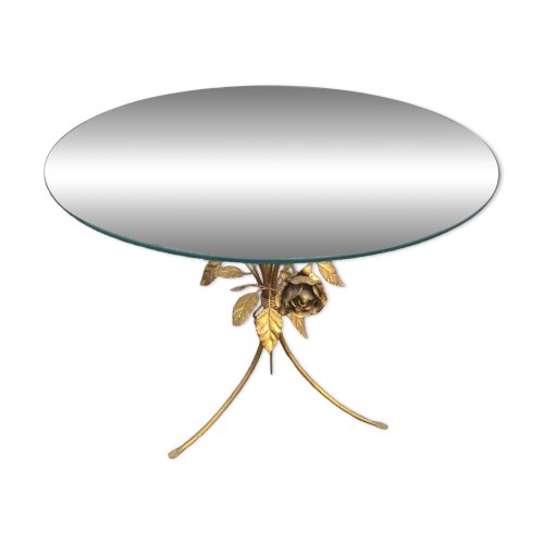 Table basse en verre  à fleurs en métal doré Florentine