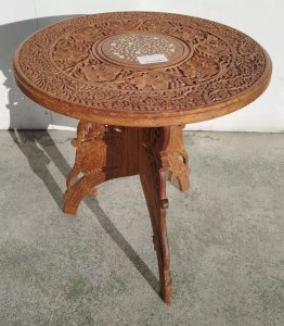 TABLE BASSE GUERIDON Bois Sculpte Marquete Floral MEUBLE Mobilier 7,5MAG 14/03