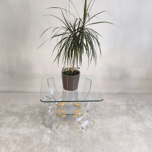 Table basse Lucite & Laiton – Style Hollywood Regency DLG Charles Hollis Jones – Curvasa Muebles Vintage 1980 