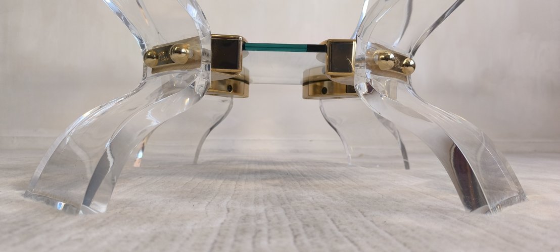 Table basse Lucite & Laiton – Style Hollywood Regency DLG Charles Hollis Jones – Curvasa Muebles Vintage 1980 