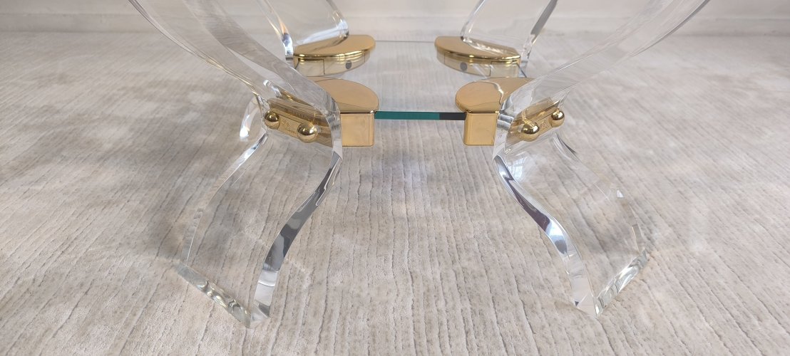 Table basse Lucite & Laiton – Style Hollywood Regency DLG Charles Hollis Jones – Curvasa Muebles Vintage 1980 
