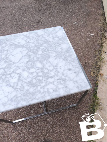 Table basse marbre blanc et chromé 1970