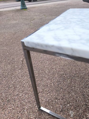 Table basse marbre blanc et chromé 1970