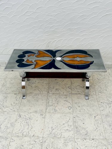 Table basse metakore en céramique de vallauris, signée cedem