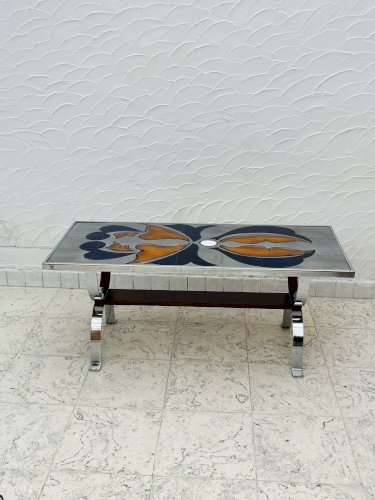 Table basse metakore en céramique de vallauris, signée cedem