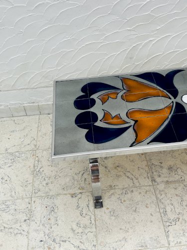 Table basse metakore en céramique de vallauris, signée cedem