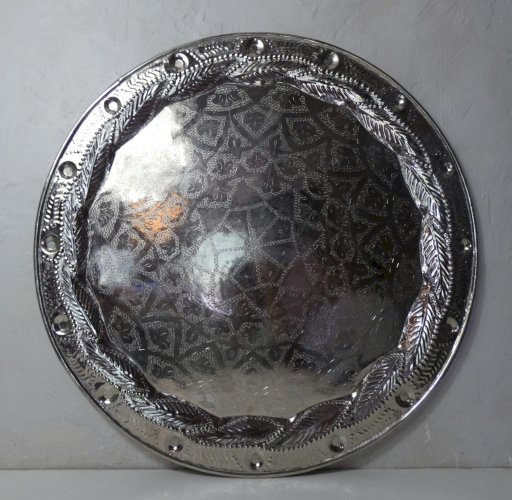 table basse orientale pliante vintage plateau métal argent 72 cm piètement bois