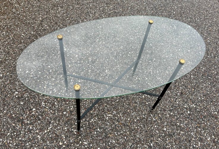 Table basse ovale verre et laiton 1950