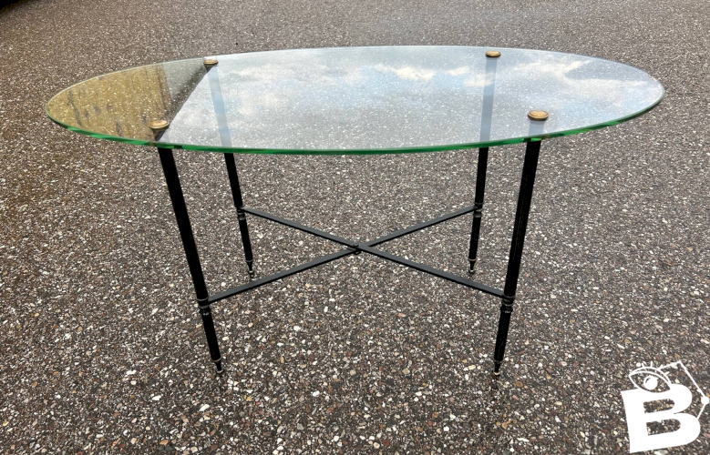 Table basse ovale verre et laiton 1950