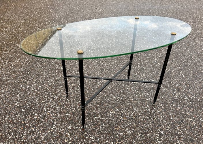 Table basse ovale verre et laiton 1950