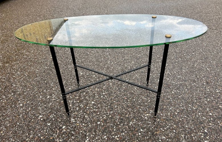 Table basse ovale verre et laiton 1950