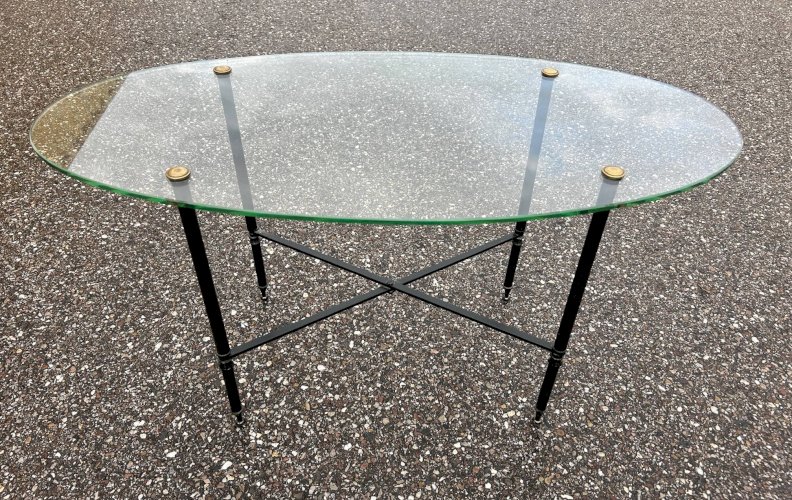 Table basse ovale verre et laiton 1950