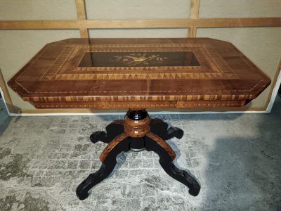 Table basse Sorento en noyer marqueté, milieu du XIXe siècle.