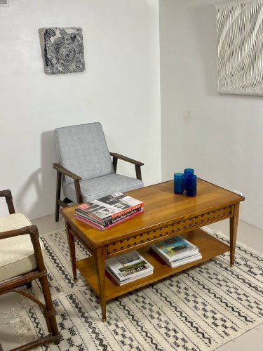 Table basse vintage en chêne année 70
