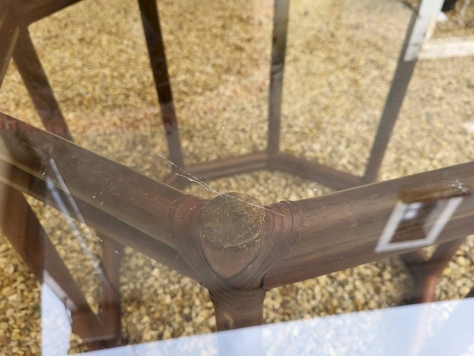 Table bois façon bambou verre fumé 1970