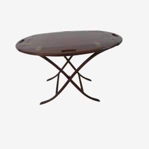 TABLE  BUTLER  A PLATEAU PLIANT EN ACAJOU ET LAITON, MARINE, BATEAU, VOILIER