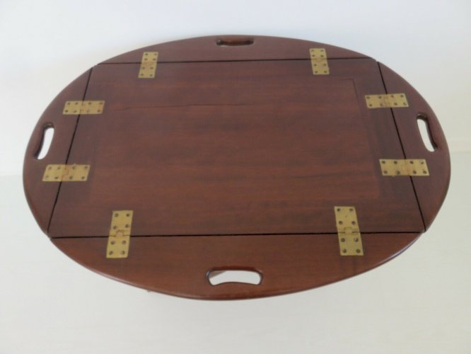 TABLE  BUTLER  A PLATEAU PLIANT EN ACAJOU ET LAITON, MARINE, BATEAU, VOILIER