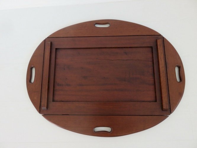 TABLE  BUTLER  A PLATEAU PLIANT EN ACAJOU ET LAITON, MARINE, BATEAU, VOILIER