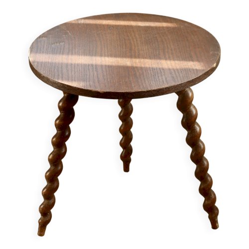Table d’appoint circulaire vintage en bois à pieds tournés