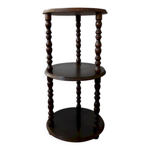 Table d’appoint vintage en bois tourné à trois niveaux meuble ancien style