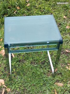 Vintage side table by Marc Berthier for Prisunic – Blue Plexiglas – 1960s